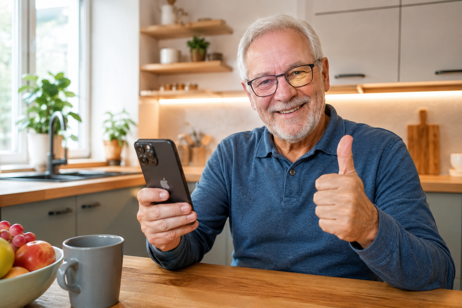 Persönliche Unterstützung einer älteren Person bei der Bedienung eines Smartphones.